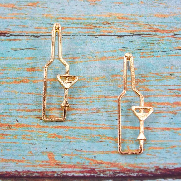 Wine bottle and glass fashion earrings designed in a gold plated finish. - Picture 5 of 6